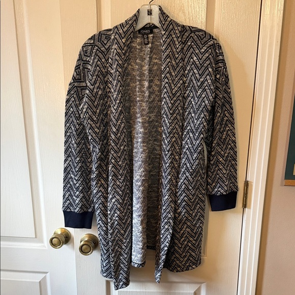 Jones New York Women's Zigzag Cardigan - Black and White - Picture 1 of 3